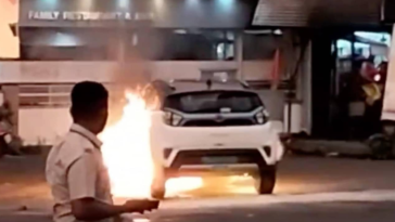 Tata Nexon EV catches fire after a crash in Hyderabad? Video viral!